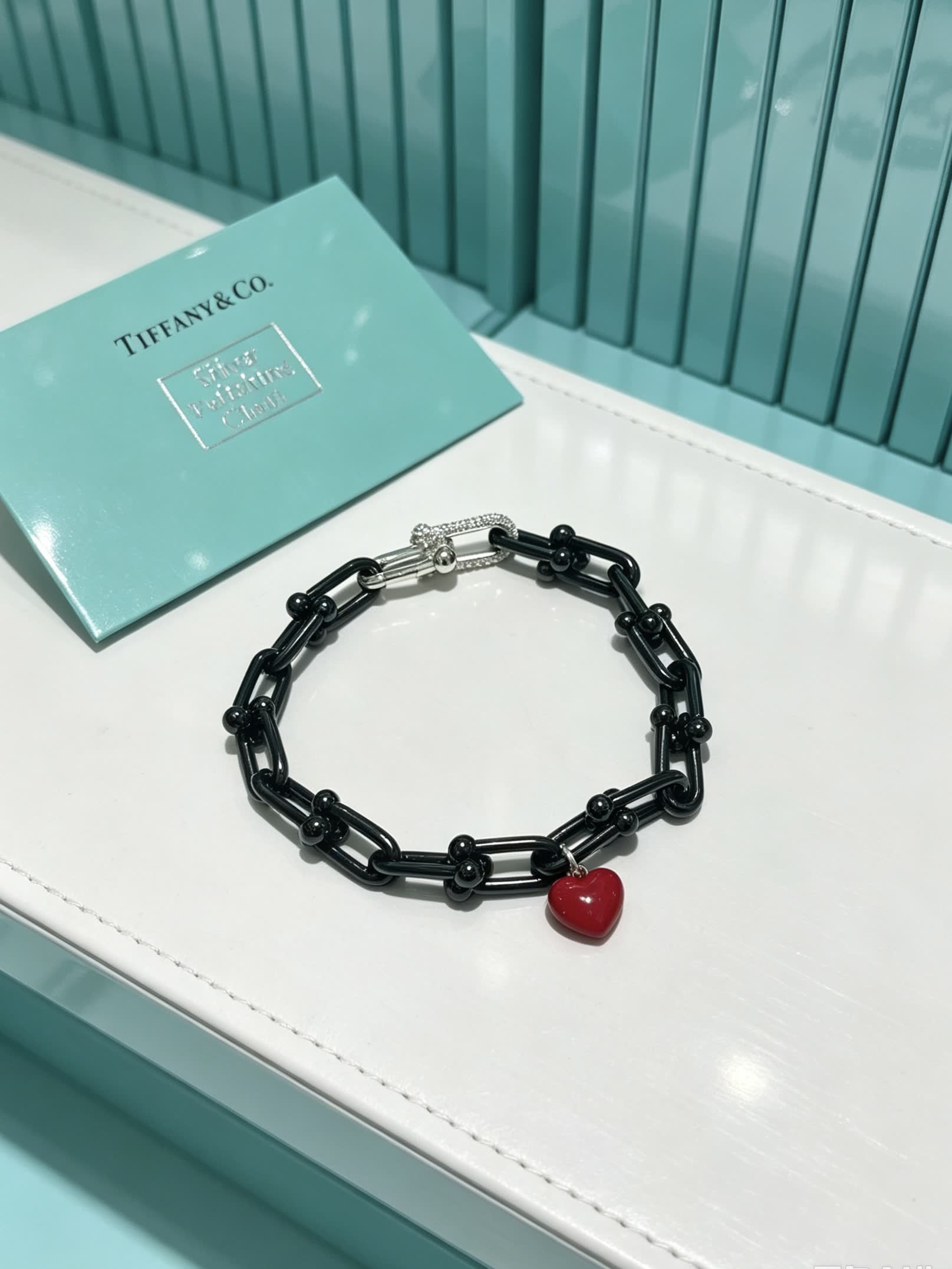 Tiffany & Co. Black Chain Heart Charm Bracelet